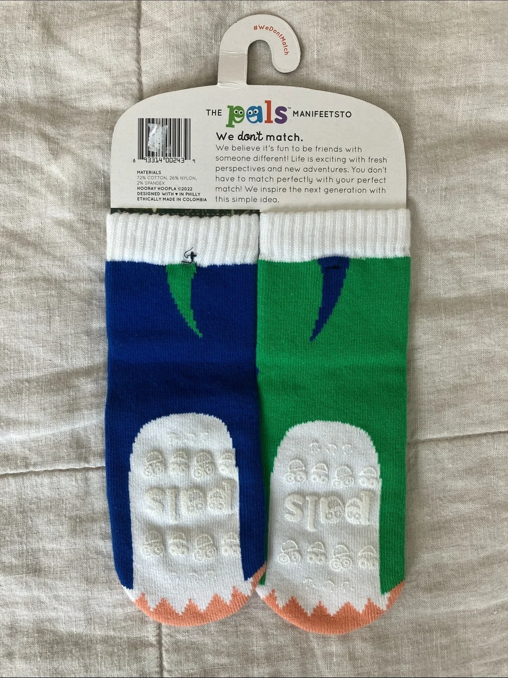 Pals Kids' Green & Blue Dinosaur Grip Socks - T-Rex & Triceratops